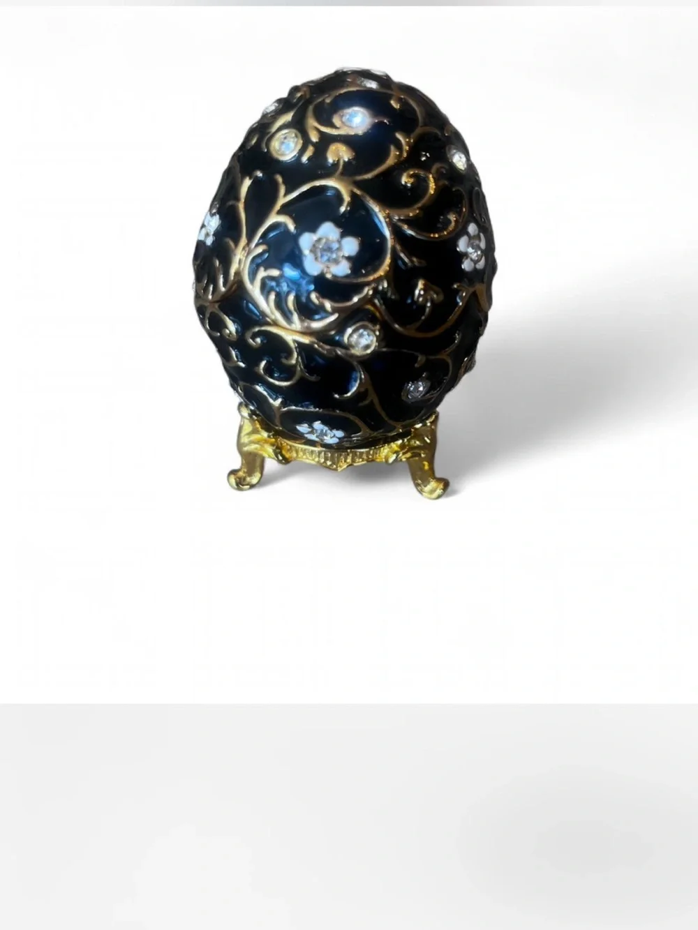 Vintage Ruccini Black and Gold Decorative Jeweled Egg trinket box